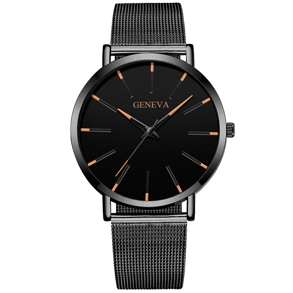 Minimalistiske herre ultra tynde ure simple herre business rustfrit stål mesh bælte kvarts ur relogio masculino: Sort rose