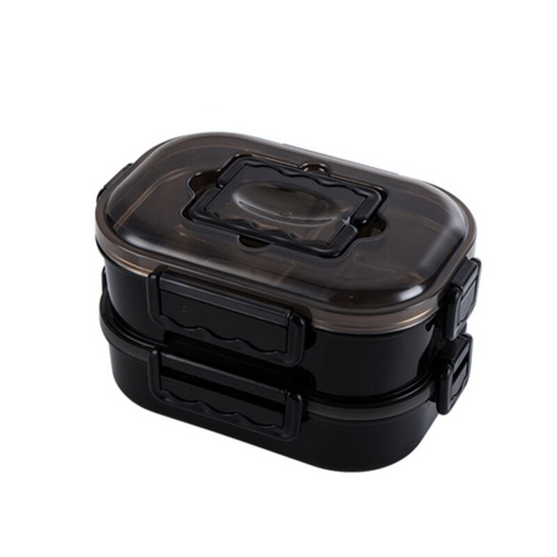 Kids Adult Lunch Box Single/Double Layer Water Injection Heating 304 Stainless Steel Student Bento Box Lunchbox Food Container: black / 2