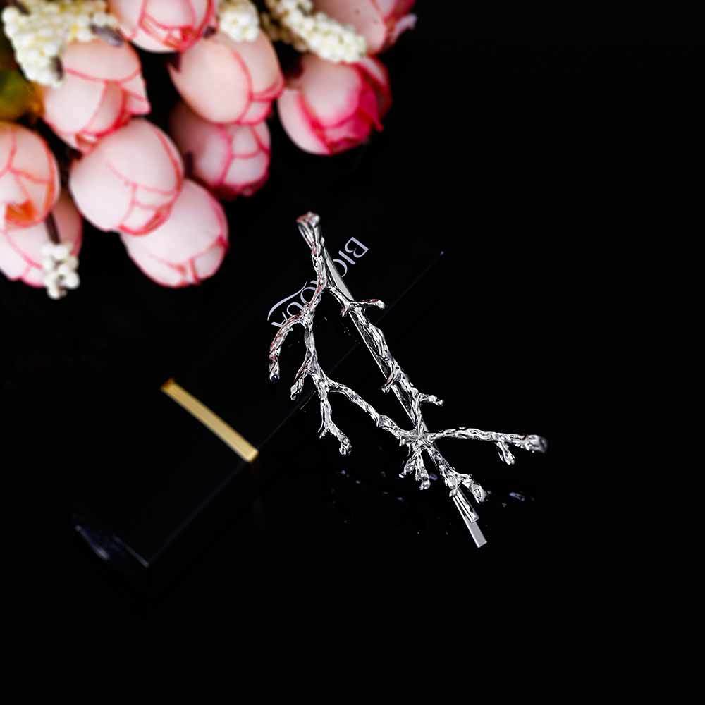 Herten Hoorn Hair Clip - Zinc Alloy Deer Antler Leaf Design - Vintage Bohemian Style for Women & Girls: Silver