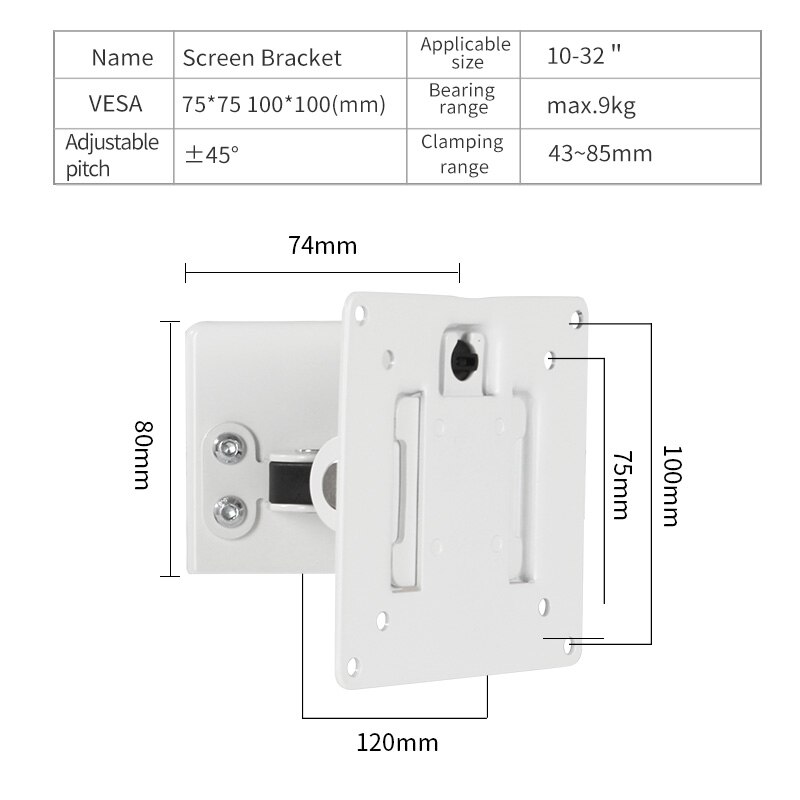 10"-32" Full Motion Monitor Mount Parts Tilt Swivel LCD Wall Bracket 360 Rotate Pc Pipe Stand Desk Organizer Suporte Arm P01: P01W