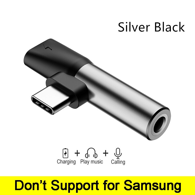 Baseus 2 in 1 USB Type C Converter to 3.5mm Aux Jack Adapter USB C Charging Extension Earphone Adapter for Xiaomi 8 forhuawei: Silver