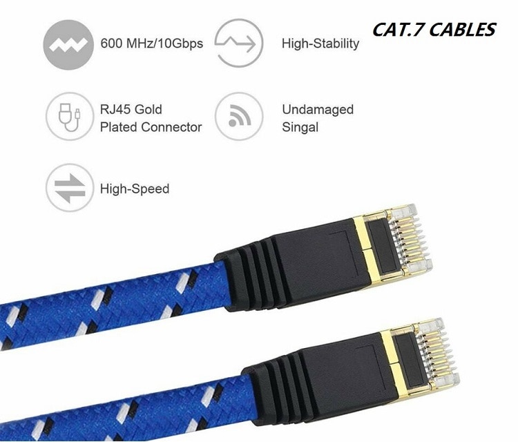 Cable Ethernet de red LAN de cobre puro blindado Cat 7 RJ45, cable de Internet con poliéster trenzado, 1M, 2M, 3M, 5m, 10m, 15m, 20m, 30m