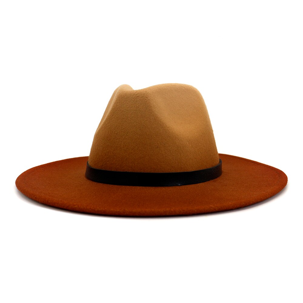Fs kvinder fedora hat bred rand uldhuer til mænd følte gradient farve jazz panama hatte kirke vintage cowboy trilby hatte: Murstensrød