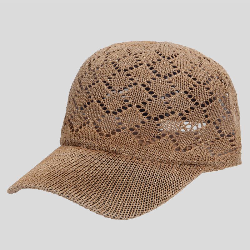 Summer Mesh Knitted Baseball Cap For Women Hollowed Breathable Outdoor Casual Sun Protection Girl Retro Snap Back Hat: Khaki Baseball Cap