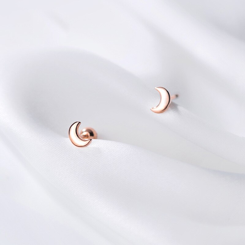 La Monada 925 Sterling Silver Earrings Stud Minimalist Beautiful Moon Stud Earrings For Women Silver 925 Fine In Jewelry: Rosegold