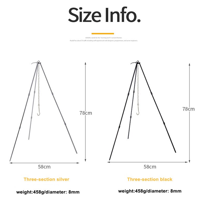 Outdoor Kamp Kampvuur Statief Camping Apparatuur Draagbare Drie-Sectie Opknoping Pot Koken Picknick Barbecue Beugel Aluminium