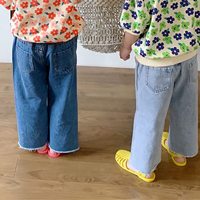 MILANCEL Été Nouveaux Enfants Pantalon Jean Déchiré à glissière Droite Vrac Solide Filles Pantalons Simple Décontracté Enfants Vêtements