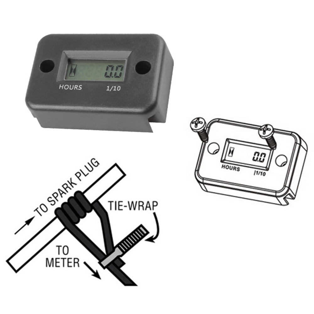 sikeo Waterproof Digital Hour Meter LCD Display Portable Engine Gauge Hour Meter For Motorcycle/Boat Engines Counter Hour Meter