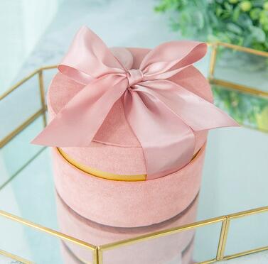 2Pcs Emboss Bloem Effen Kleur Ronde Fluwelen Geschenkdoos Bruiloft Verjaardag Party Opslag Snoep Ring Tie doos: NO.5 / 2pcs