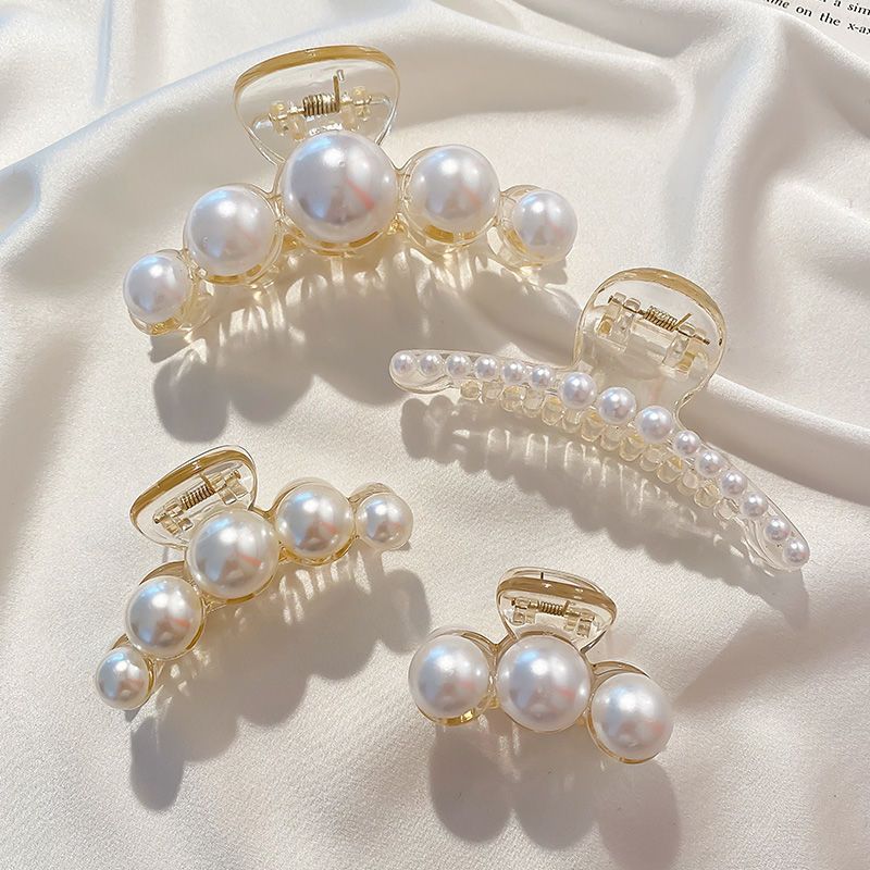Pinza para el pelo acrílica con perlas para mujer, pinzas transparentes elegantes para el cabello, pinzas geométricas huecas simples para el baño, accesorios para el cabello