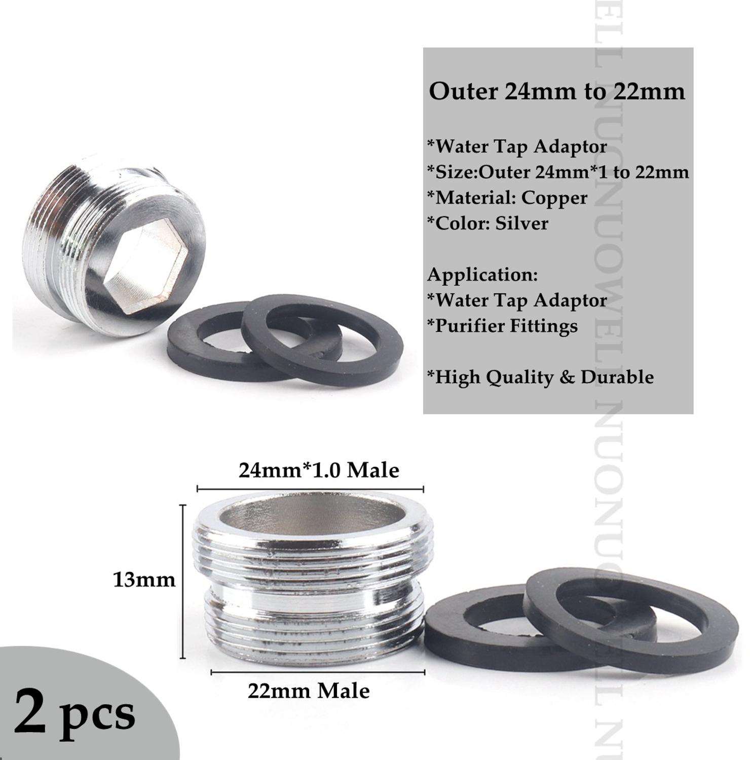 2pcs M22 Copper Kitchen Faucet Aerator Water Tap Adaptor Purifier Fittings Replacement Accessories Male Female Pipe Fittings: M24x1-M22