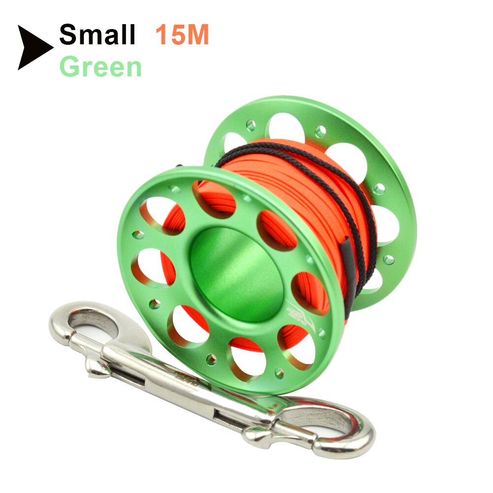 15m/30m Duiken Aluminium Spool Vinger Reel Met Rvs Diving Spool Finger Reeldouble Ended Haak Smb Apparatuur Cave Dive: Green15M