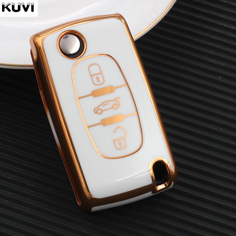 Porte-clés de voiture en TPU, couverture de télécommande pour citroën C2 C3 C4 C5 DS3 DS4 Picasso Xsara pour Peugeot RCZ 206 308 307 408 3008 5008 Expert: 3 button White