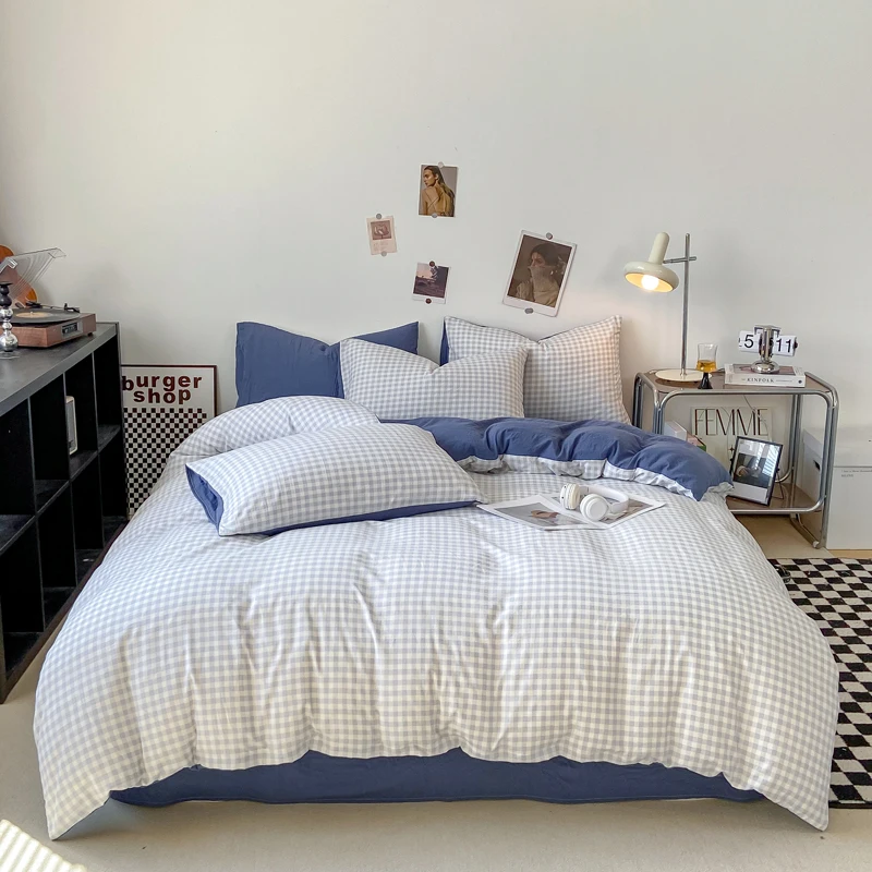 Housse de couette respectueuse de la peau, 4 pièces, housse de couette de Style écossais, housse de lit Double face, Wojельное белье, housse de couette pour la maison