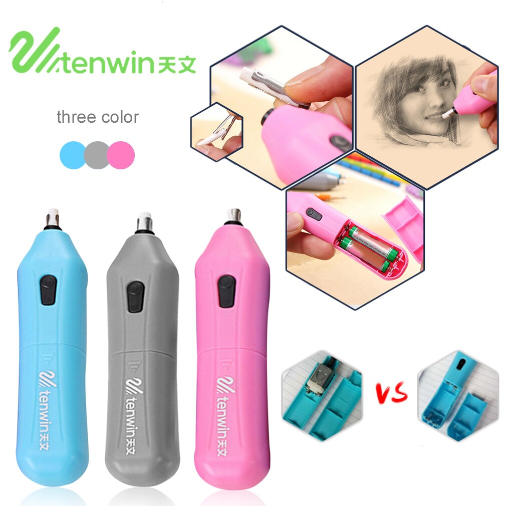 TENWIN Electric Eraser Set Home School Students stationery Automatic Children Electric Eraser school Stationery Supplies
