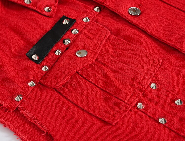 Dimusi høst herrevest vintage denim jeans vest mannlig rød revit ermeløse jakker menn retor hull jeans vester klær 5xl
