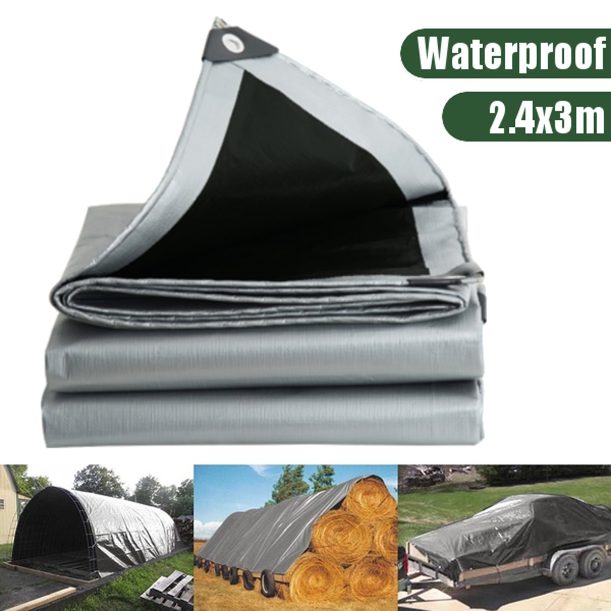 2.4x3m Waterproof Cloth Sunshade Fabric Camping Tarp Canopy Ground Sheet Shelter Outdoor Garden Patio Cover with Eyelets