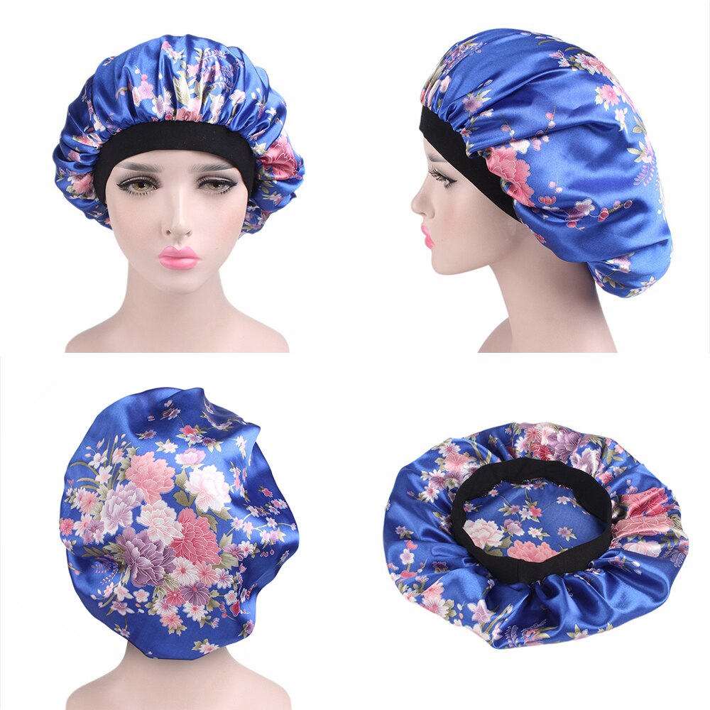 Hair Satin Bonnet For Sleeping Shower Cap Silk Bonnet Bonnet Femme Women Cap Head Cover Wide Elastic Band