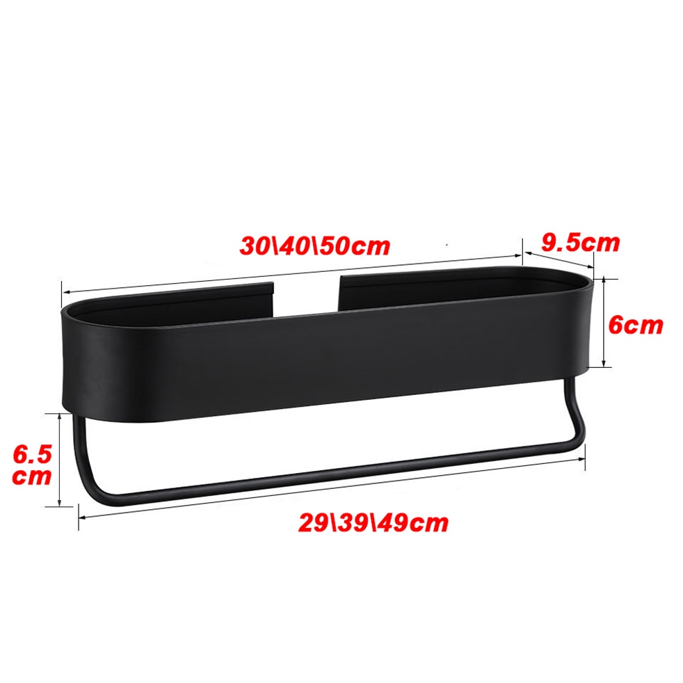 Zwarte Badkamer Plank 30-50 Cm Lengte Keuken Muur Planken Douche Mand Opslag Rack Handdoek Bar Robe Haken Badkamer accessoires
