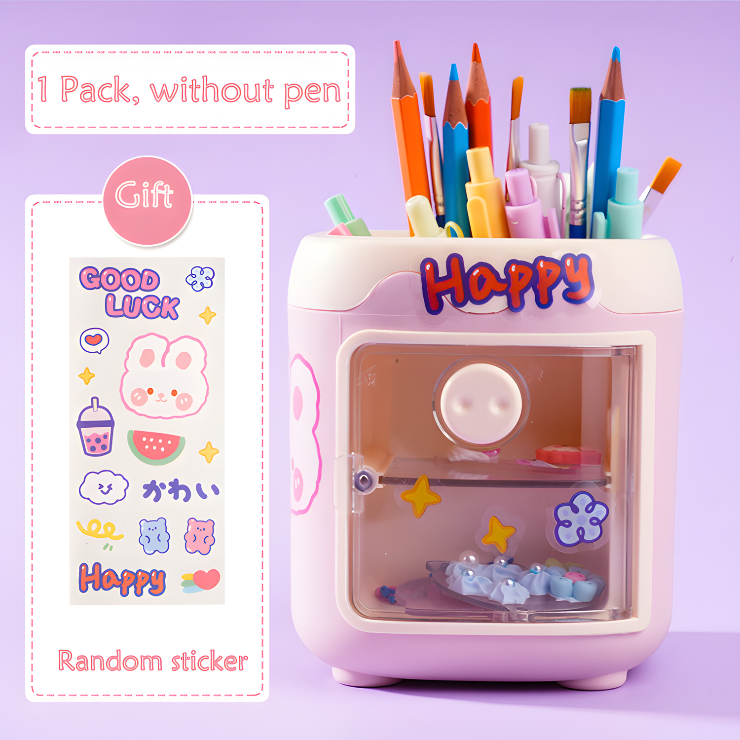 Pen Holder Organizador de Lápis com Gaveta, Cosméticos Maquiagem Brushes Holder para Penteadeira, Pig Nose Cute Pen Holder for Office: Rosa