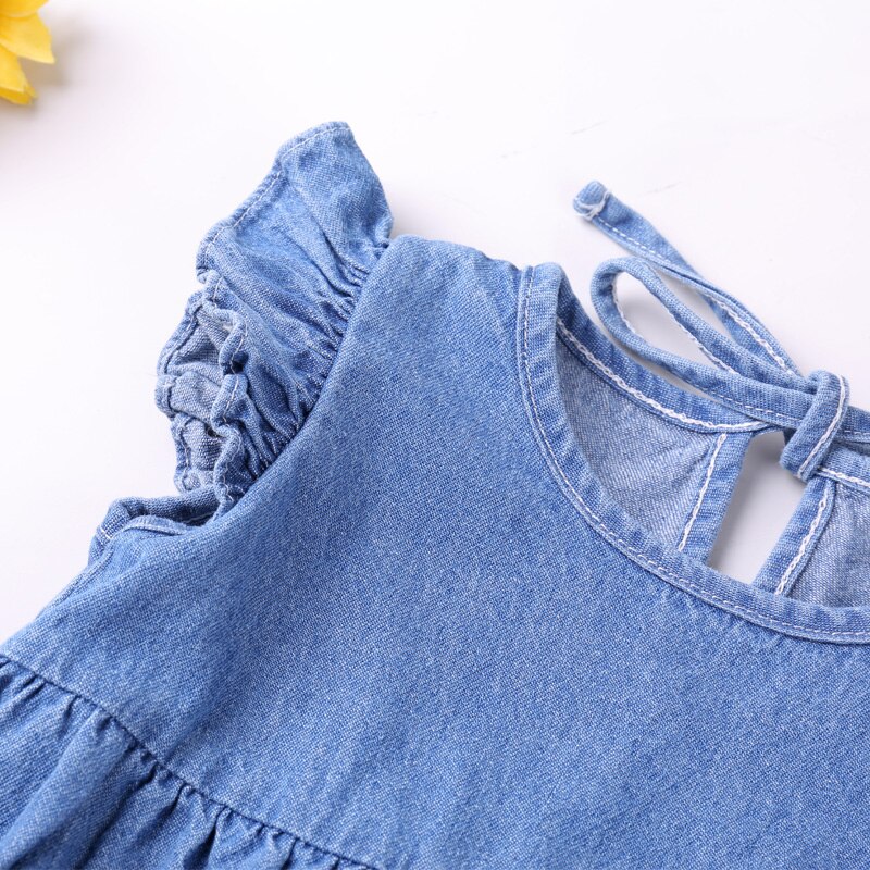 Bebé mameluco nueva Ronda cuello vuelo Body de manga verano bebé Infante niña niño Denim mono ropa de bebé 0-24M
