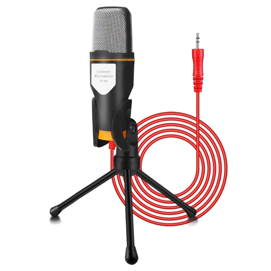 Microfone com suporte de microfone, microfone condensador de gravação profissional com entrada de 3,5 mm compatível com PC, laptop, canto e jogos