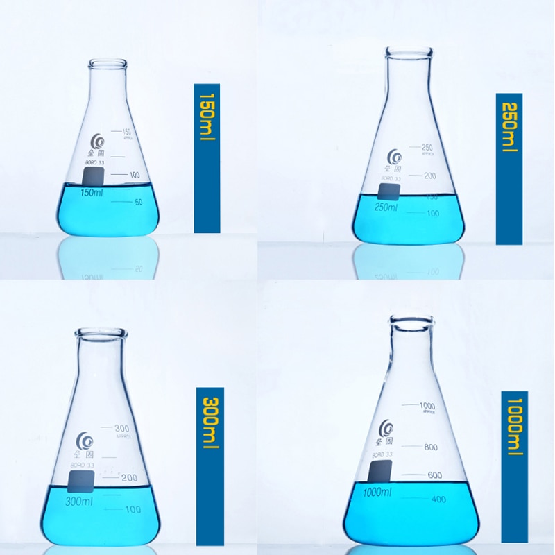 1 set Conical Glass Flask High Borosilicate Glass Erlenmeyer flask triangular Measuring Bottle high temperature resistance Lab