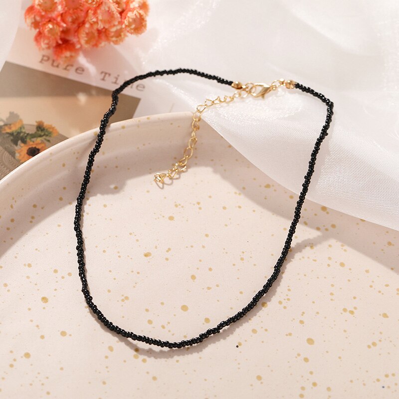 Collar de cadena con cuentas de semillas para mujer, Gargantilla Bohemia sencilla, accesorios, joyería para: HZS-141-5