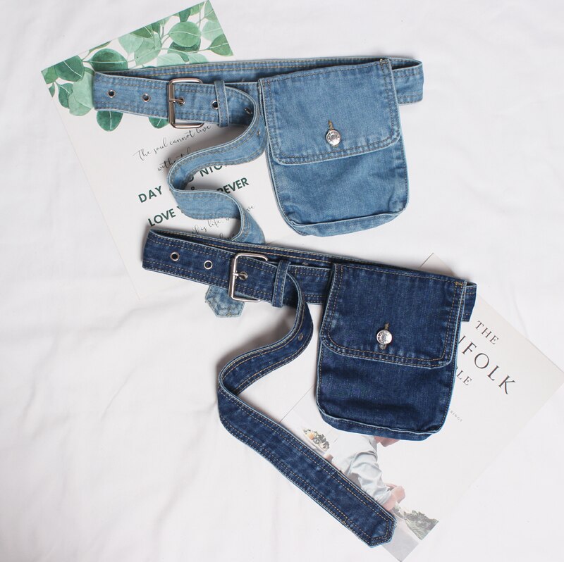 Pochete feminina estilo europeu, chique, jeans, fivela, pino, cintura, cinto para telefone, vintage, jeans, tecido, pochete
