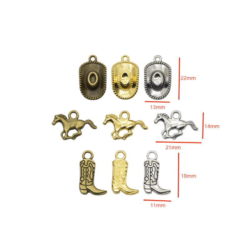 18Pcs Western Cowboy Thema Charms Lichtmetalen Metalen Paard Cowboy Boot Hoed Hanger Voor Diy Armband Ketting Oorbellen Sieraden Maken