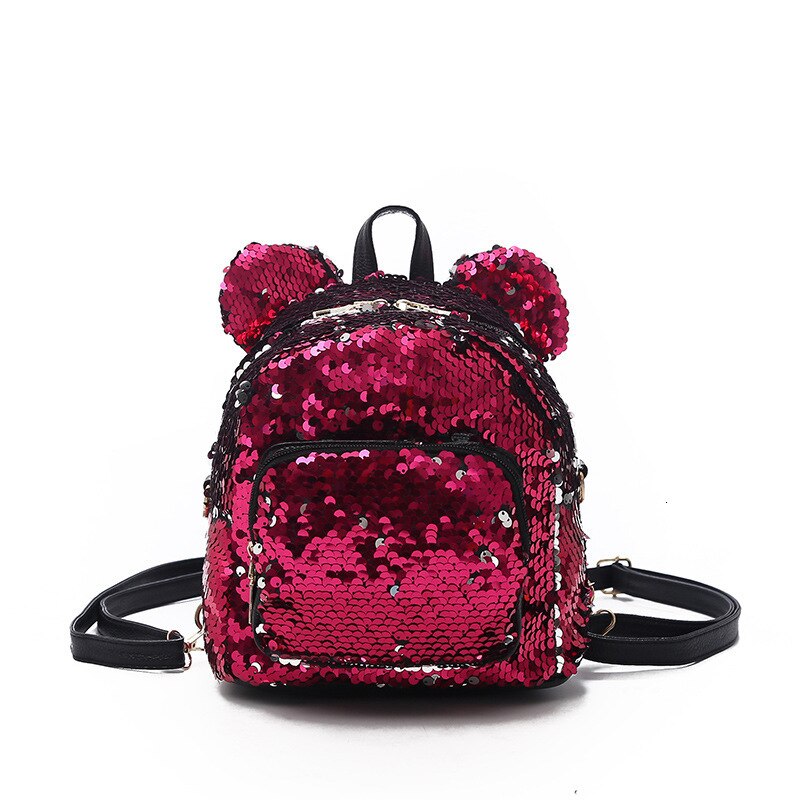 Glitter Vrouwen Pailletten Rugzak Leuke Oren Dubbele Schoudertas Mini Bling Rugzakken Kinderen Meisjes Lovertjes Reizen Knapzak: Mei red