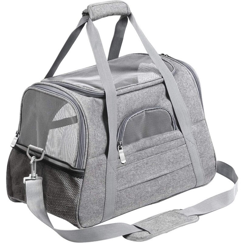 Pet Carrier Travel Cat Carrying Bag Portable Pets Backpack Breathable Car Safety Seat Cat Strap Multifunctional Foldable Pet Bag: Gray
