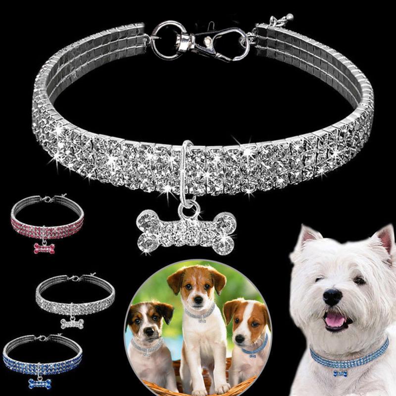 Collares elásticos con diamantes de imitación para mascotas, collares de cristal para perros y gatos, accesorios para perros, suministros para mascotas, 3 filas, 1 ud.,