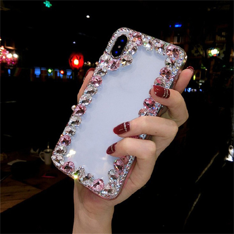 Szkło kryształowe etui z kryształem górskim dla Xiaomi Redmi 8 8A przypadki kolorowe Shinny szklany kamień Cobar wyczyść Telefon Kilifi Funda Coque: Other model / PINK