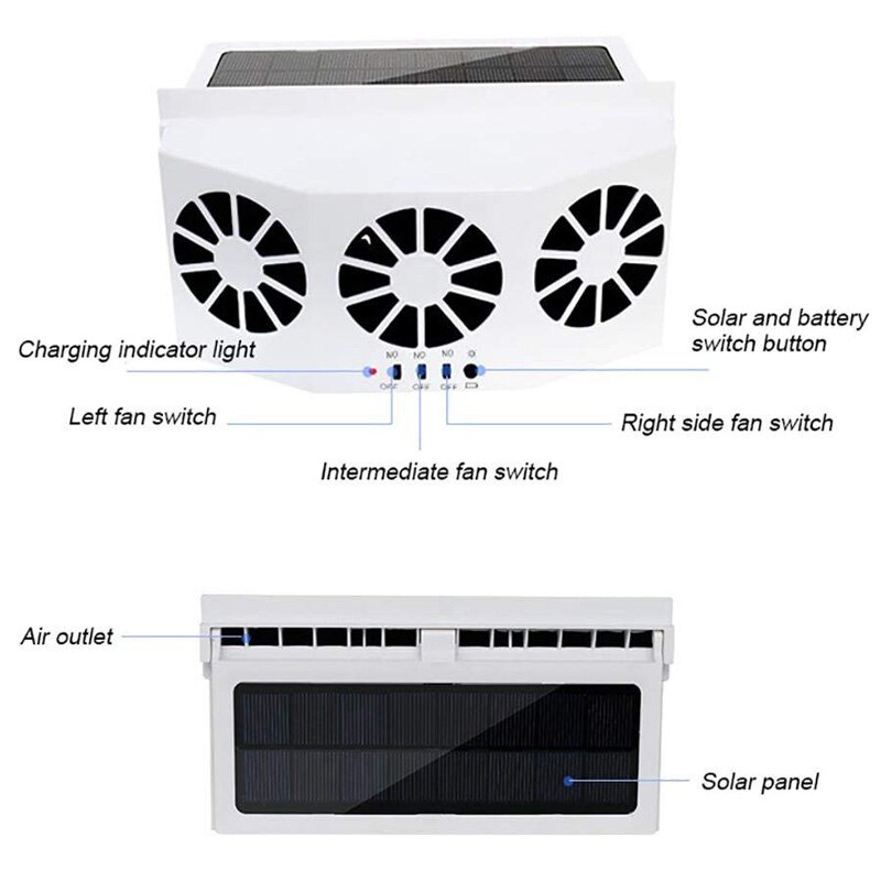 Zonne-energie Auto Window Air Vent Ventilator Driekoppige Fan Clear Auto Geur Elektrische Apparaten CSL2018