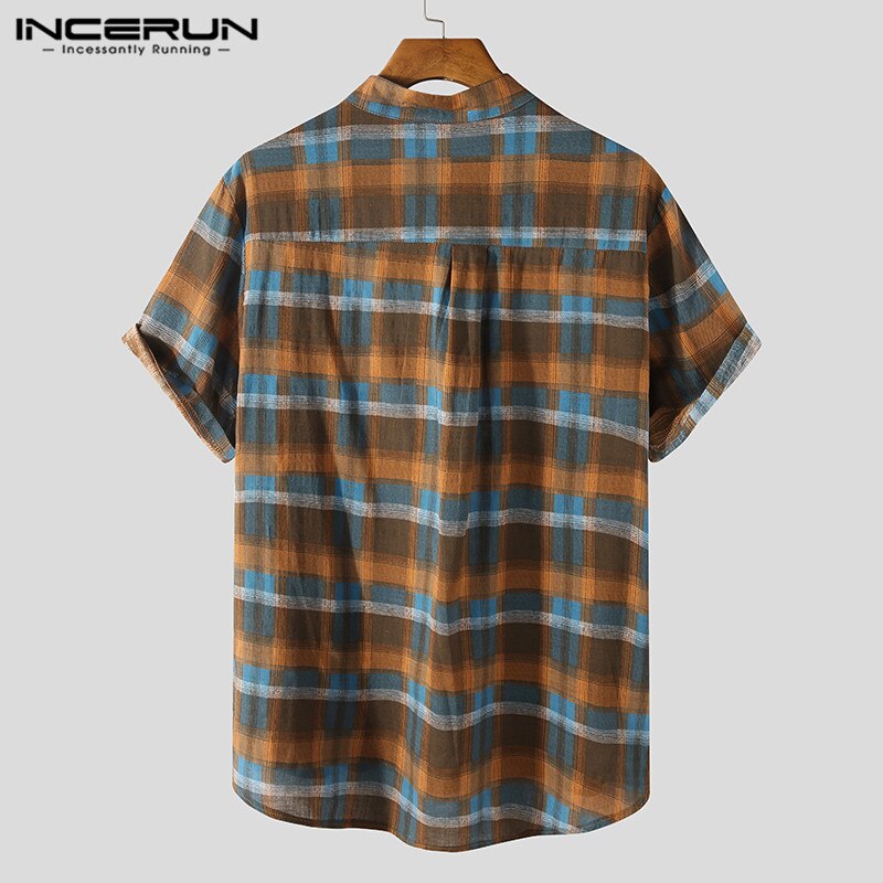 Chemisier en coton à boutons pour homme, Vintage, manches courtes, col montant, décontracté, ample, été , S-3XL