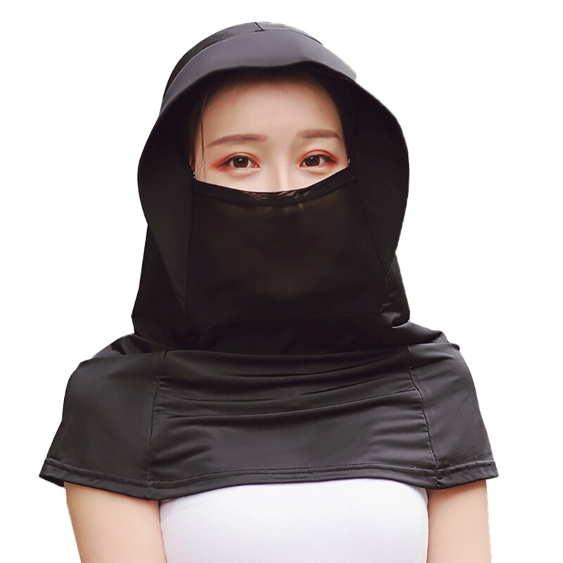 Zonnescherm hoed Multifunctionele Sneldrogend Ademend Zonnescherm Gaas Ijs Zijde Gezichtsmasker Sjaal Hoed: Black