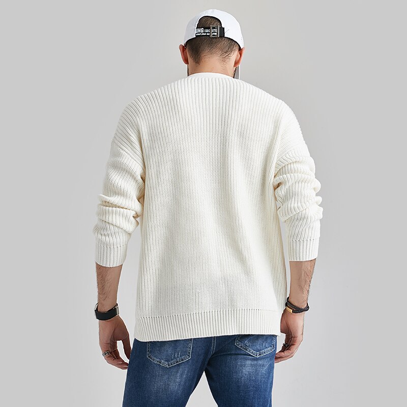 Huncher herr stickad kofta herr höst vinter tröja oversized koreanska solid cardigans vita tröjor för män
