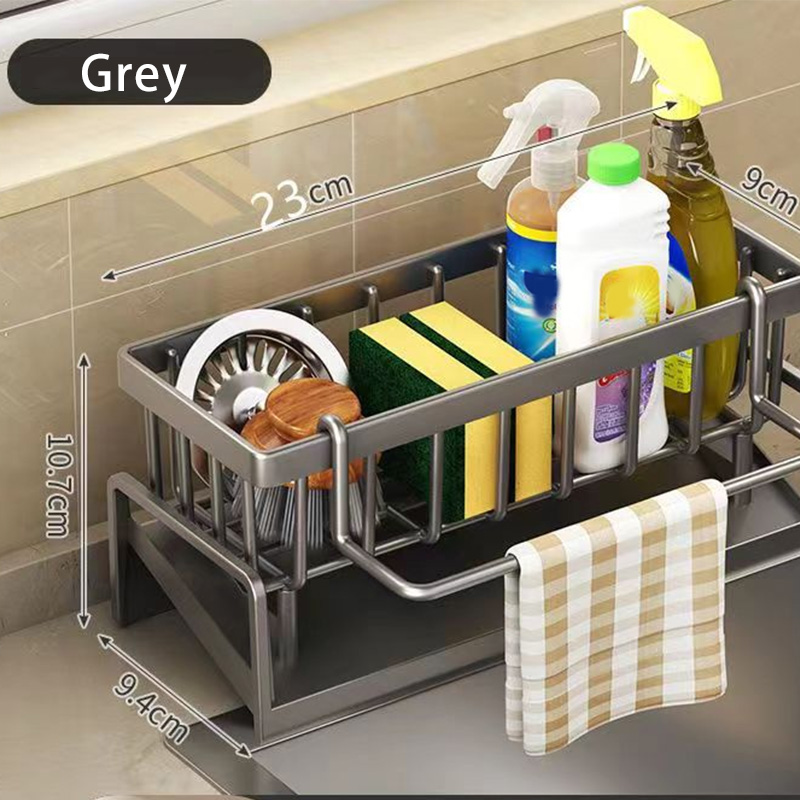 Kitchen sink drain rack organizer abs plastic self-draining sink shelf soap sponge holder dish towel towel rack filter baskets: Light yellow