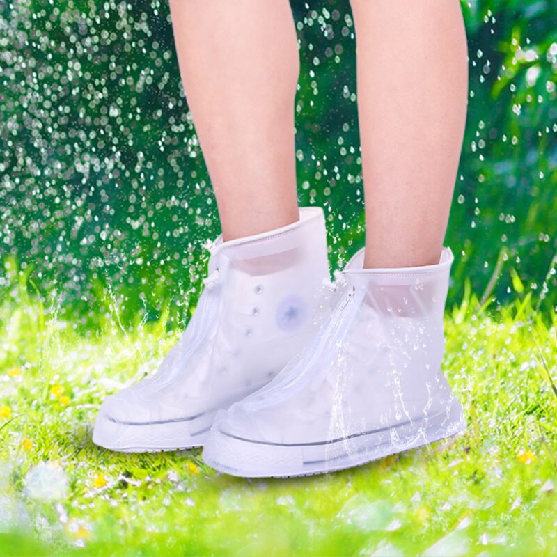 Rain Shoe Cover PVC Waterproof Adult Rain Shoes Unisex Zipper High-Top Rain Boot Reusable Outdoor Anti-Slip Protector Boot Cover: White / XL