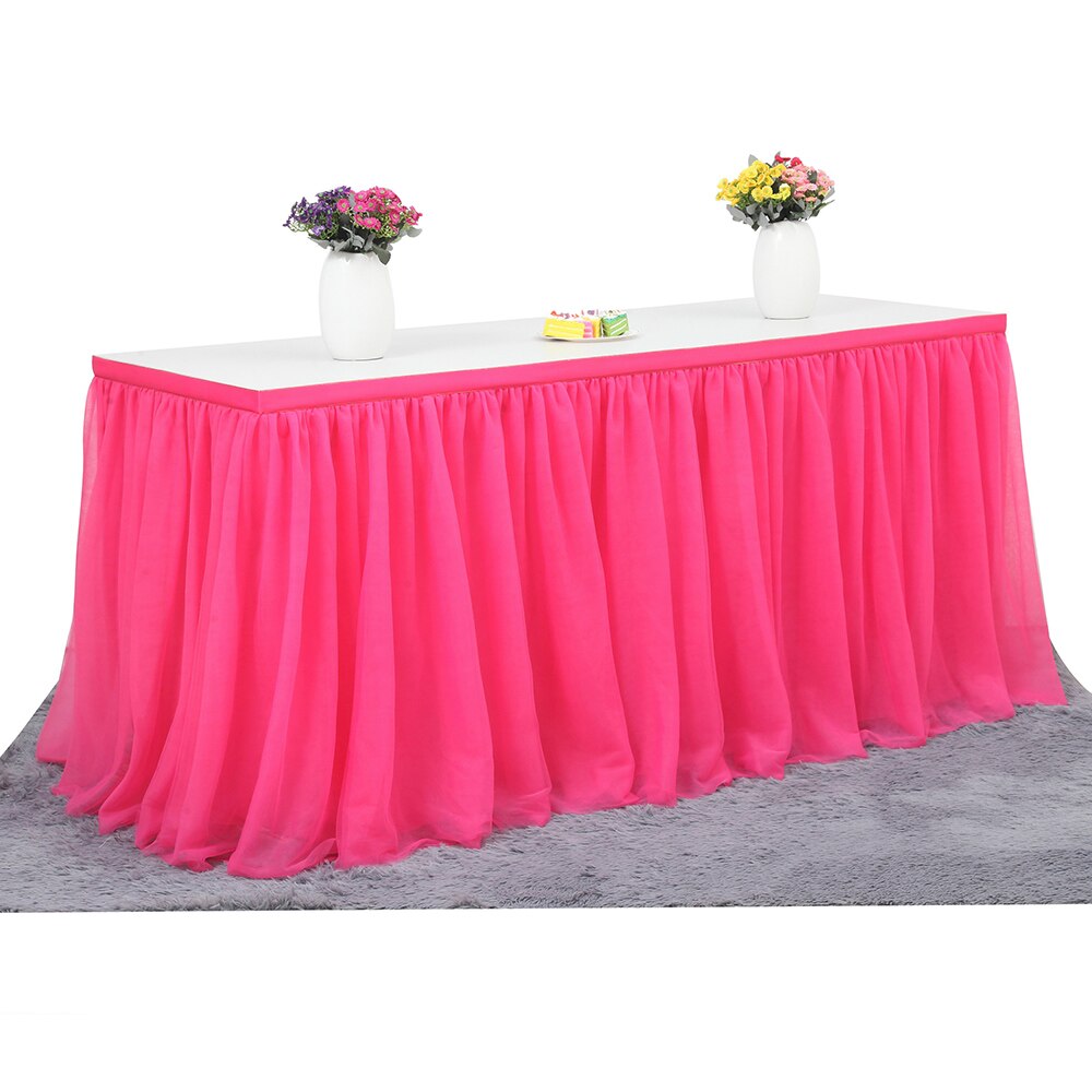 Tulle Tablecloth for Birthday Party Wedding Dinner Tableware Decoration 3 Tiers Table Skirt Home Textile Table Skirt: Dark PinK 1.83x0.77m