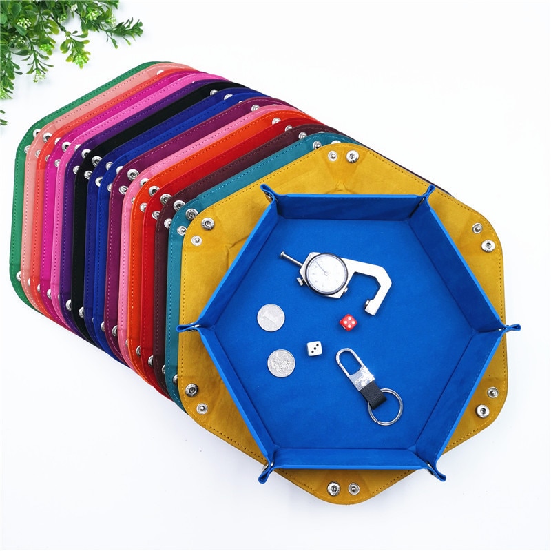 Multi-Kleur Pu Lederen Dobbelstenen Doos Folding Hexagon Dobbelstenen Lade Draagbare Opbergdoos Voor Rpg Dnd Tafel Board Games