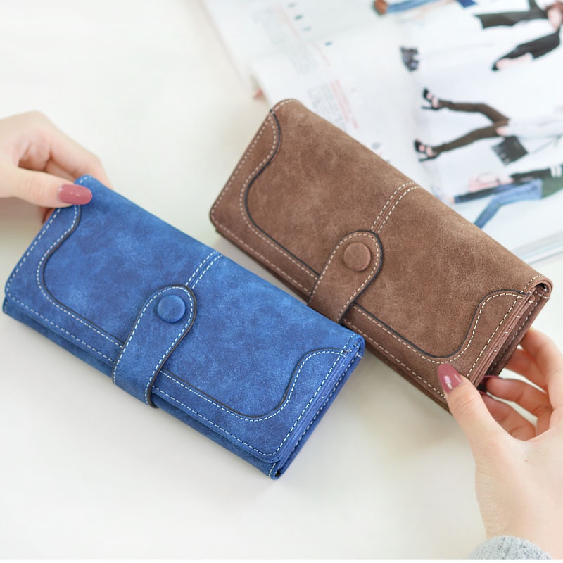 Cartera de cuero de costura mate Retro de de para mujer, cartera larga, bolso cartera Casual para mujer, con cierre en el precio del dólar, bolso cartera