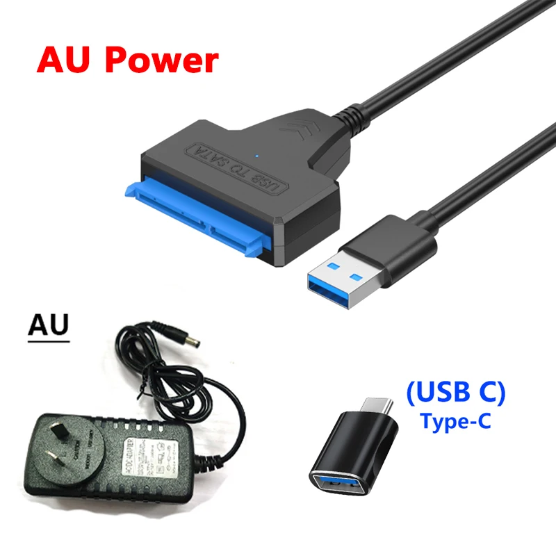 SATA naar USB 3.0-kabel voor externe 3,5 2,5 inch HDD SSD harde schijfconnector USB3.0 naar SataIII-kabel 22-pins met 12V-voeding: Black