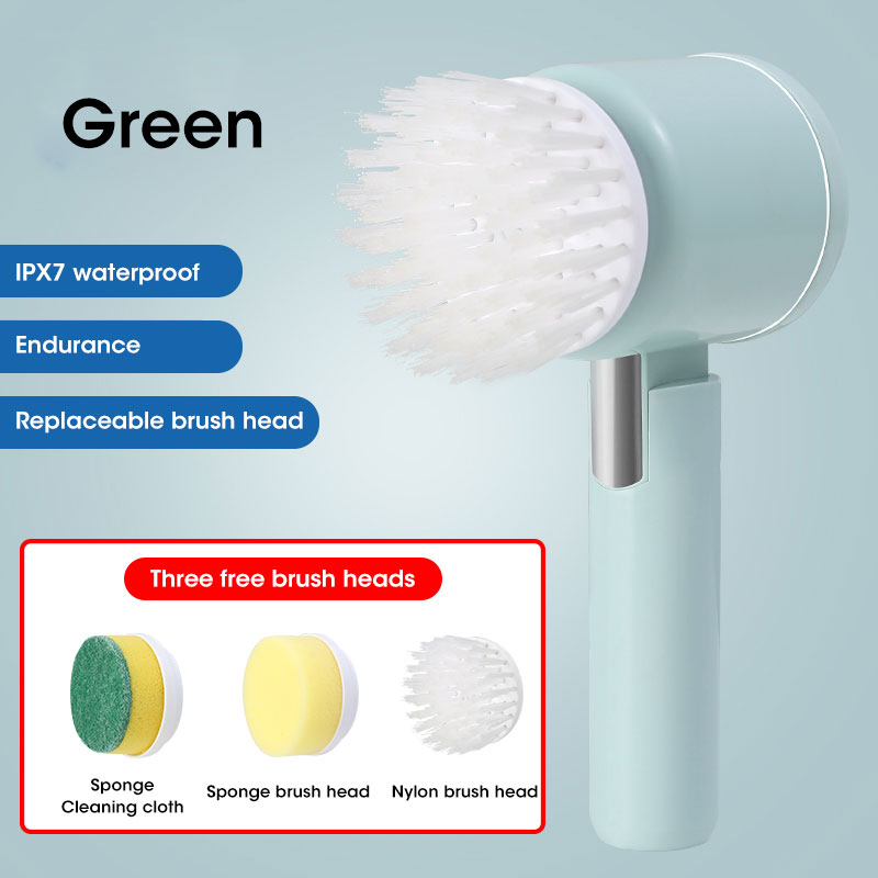 Depurador giratorio eléctrico, cepillo de limpieza inalámbrico para baño, depurador eléctrico con 5 cabezales de cepillo reemplazables, cepillo de limpieza eléctrico: Oro