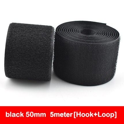 5 Meters/pair Nylon Klittenbandsluiting Tape Geen Lijm Haak Lus Lijm Naaien-Op Magic Tape Diy Kleding accessoires: 50MM   Black