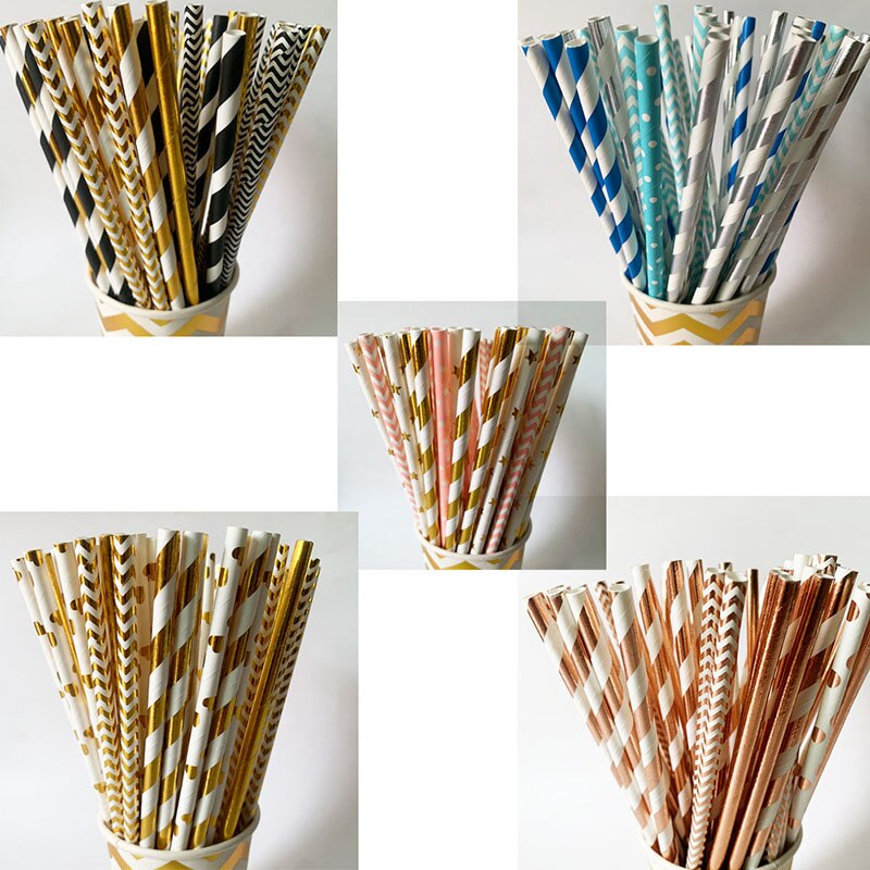 25 Stuks Stro Drinken Papier Rietjes Gunst Voor Bruiloft Decoratie Anniversary Dag Baby Shower Party Verjaardagslevering