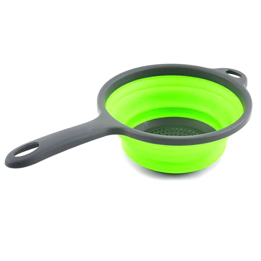 Kitchen Foldable Strainers With Handle Collapsible Vegetable Fruits Food Washing Silicone Basket Strainers Folding Filter Draini: Green / L