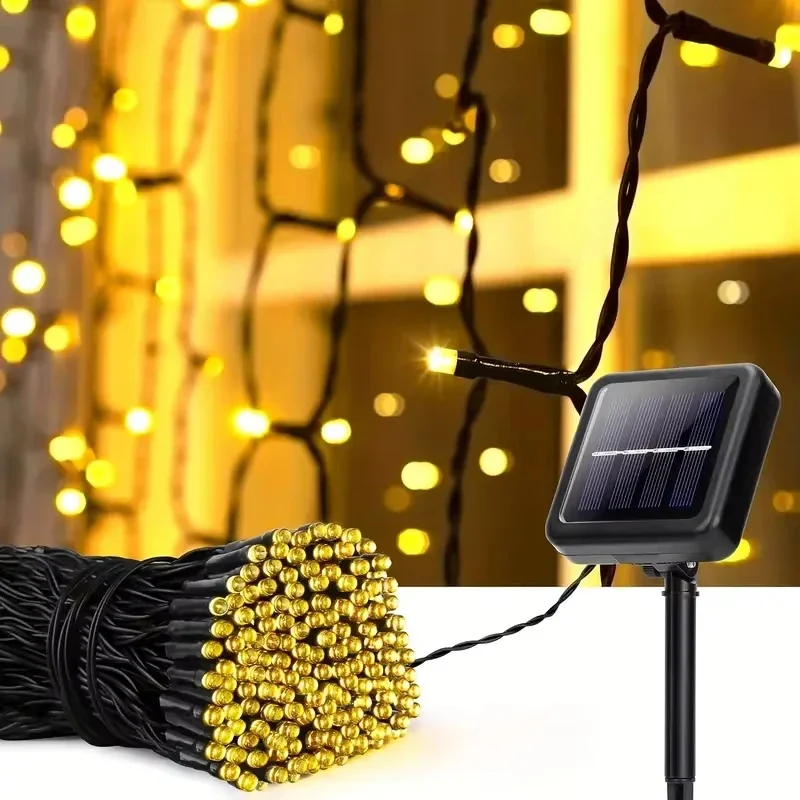 Wasserdichte solarbetriebene 50/100 LED funkelnde Lichterketten, 8 Modi LED-Leuchten für Garten, Weihnachten, Hochzeit, draussen-Dekoration: Schwarz