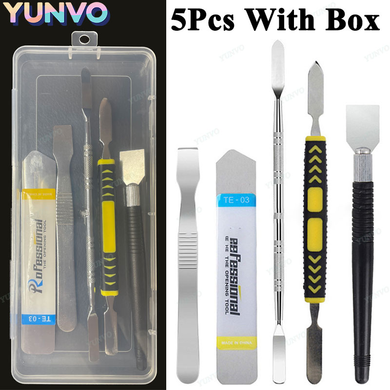 Reparationsverktyg för mobiltelefoner demontering reparation surfplatta bräckjärn multifunktionellt manuellt demonteringsverktyg bimetallhuvud med låda: Linné